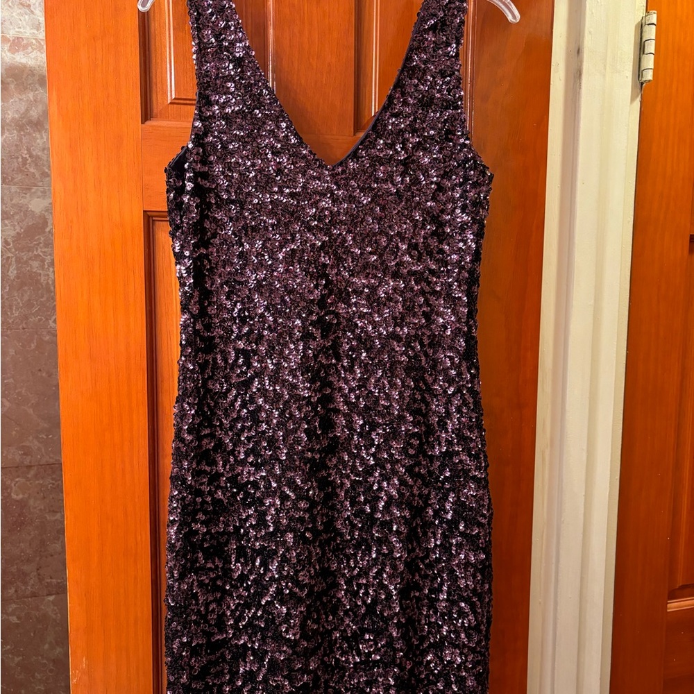 Cachet Mini fitted stretchy purple Sequin cocktail dress